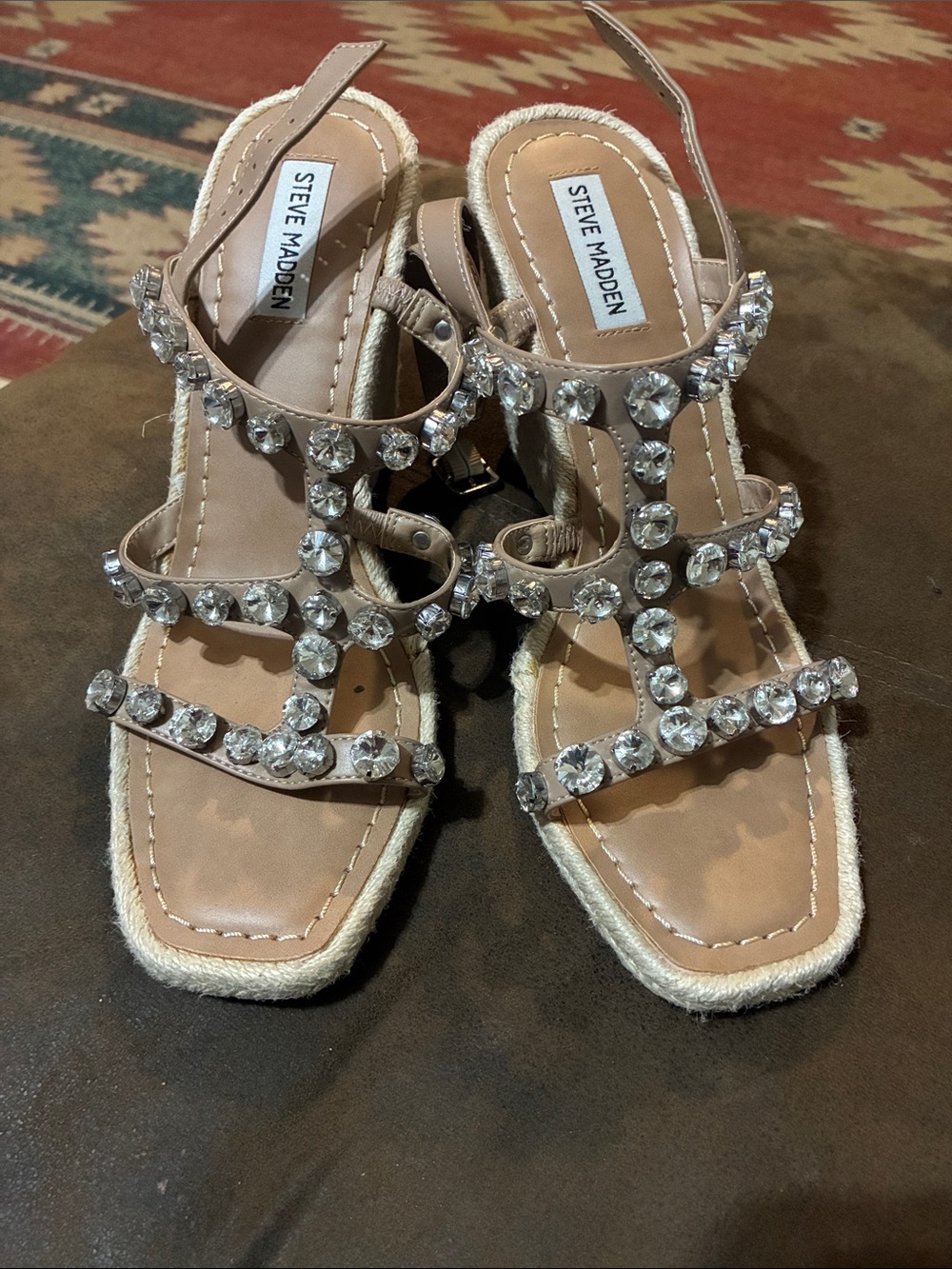 Steve Madden Beige Crystal-Strap Sandals